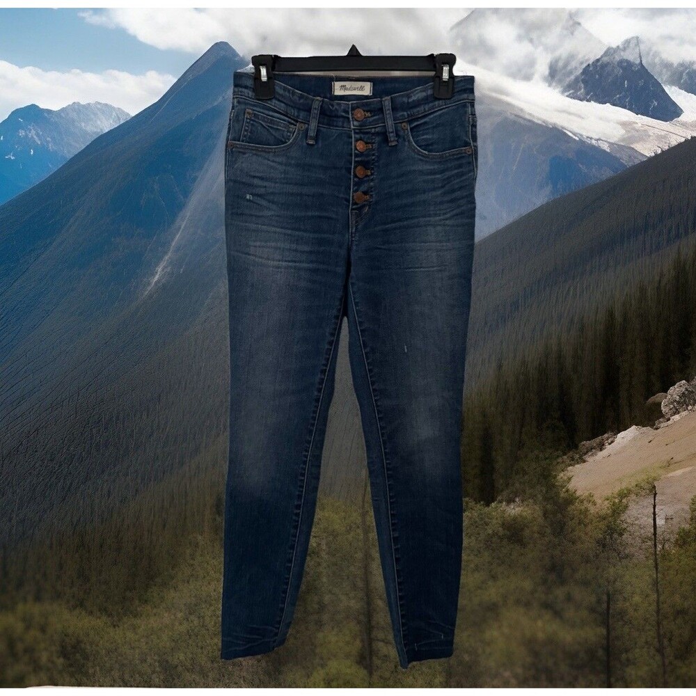 $138 NWOT Madewell 9" High Rise Skinny Jeans Stretch Blue Denim Raw Edge Hem‎ 27